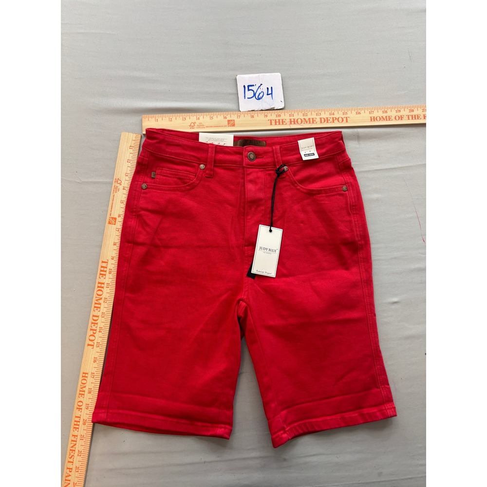 Judy Blue Red High Waist Bermuda Denim Shorts Size L NWT